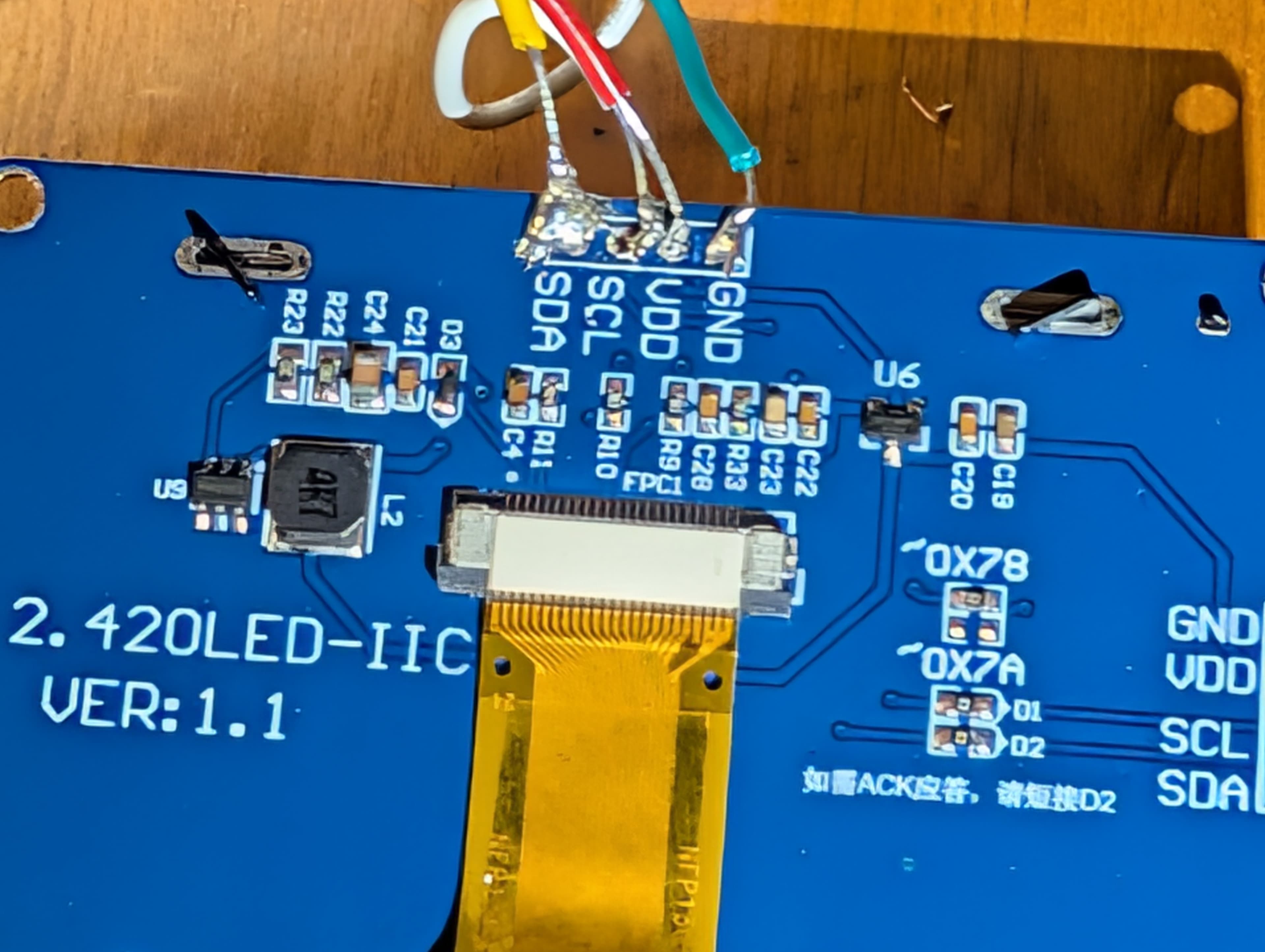 2.42 inch OLED PCB back — one of the failed screen attempts